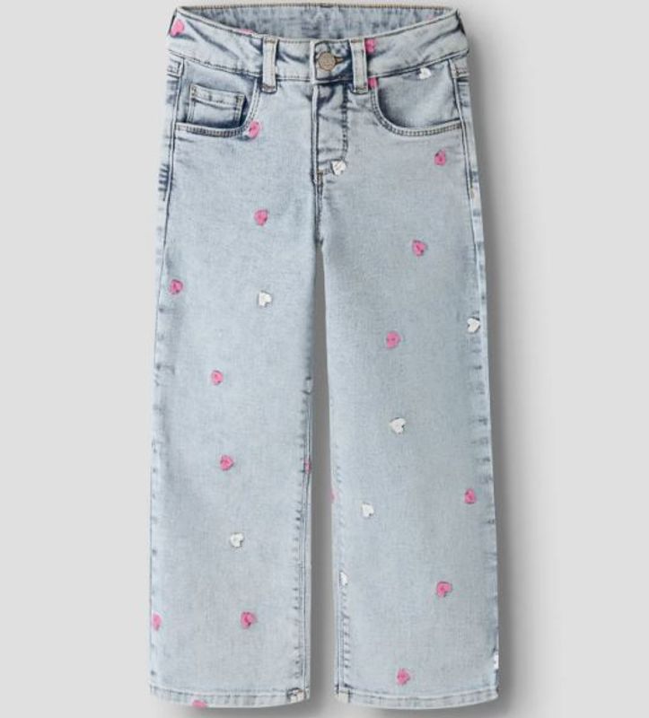 Name it - Bukse Jeans Wide Rose Heart Light Blue Bleached Denim