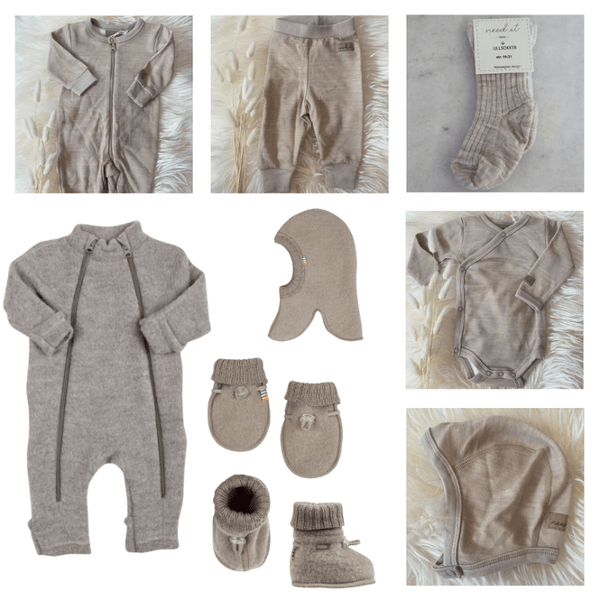 Hovedbilde Startpakke - Nyfødt babyklær i ull Unisex Sand